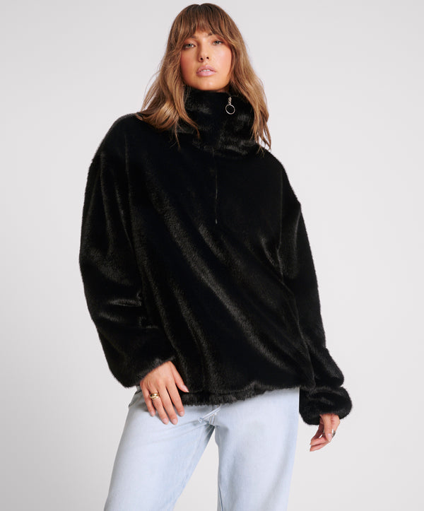 Sauvage Faux Fur Pullover Jacket - Black