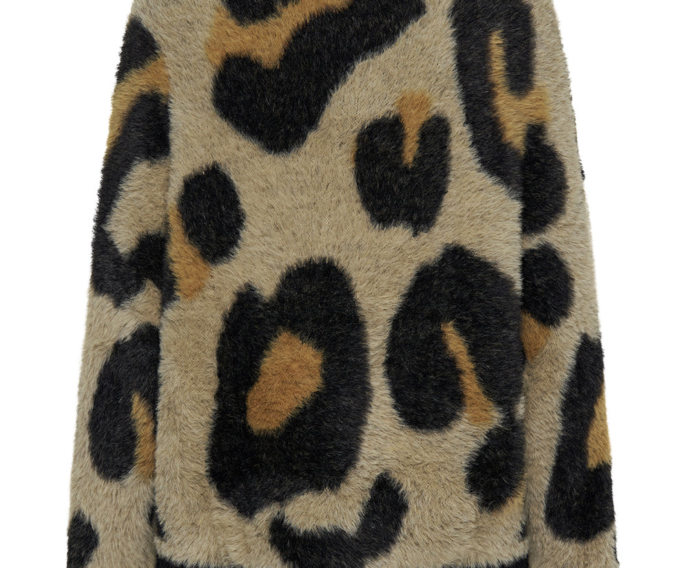 Fluffy Leopard Batwing Sweater - Tan