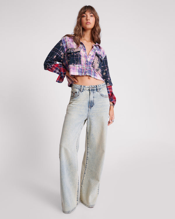 Love Machines Mid Waist Super Wide Leg Denim Jeans - Blue Dust