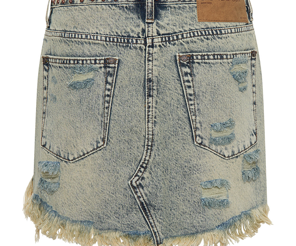 BLUE DUST STUDDED JUNKYARD LOW WAIST DENIM SKIRT