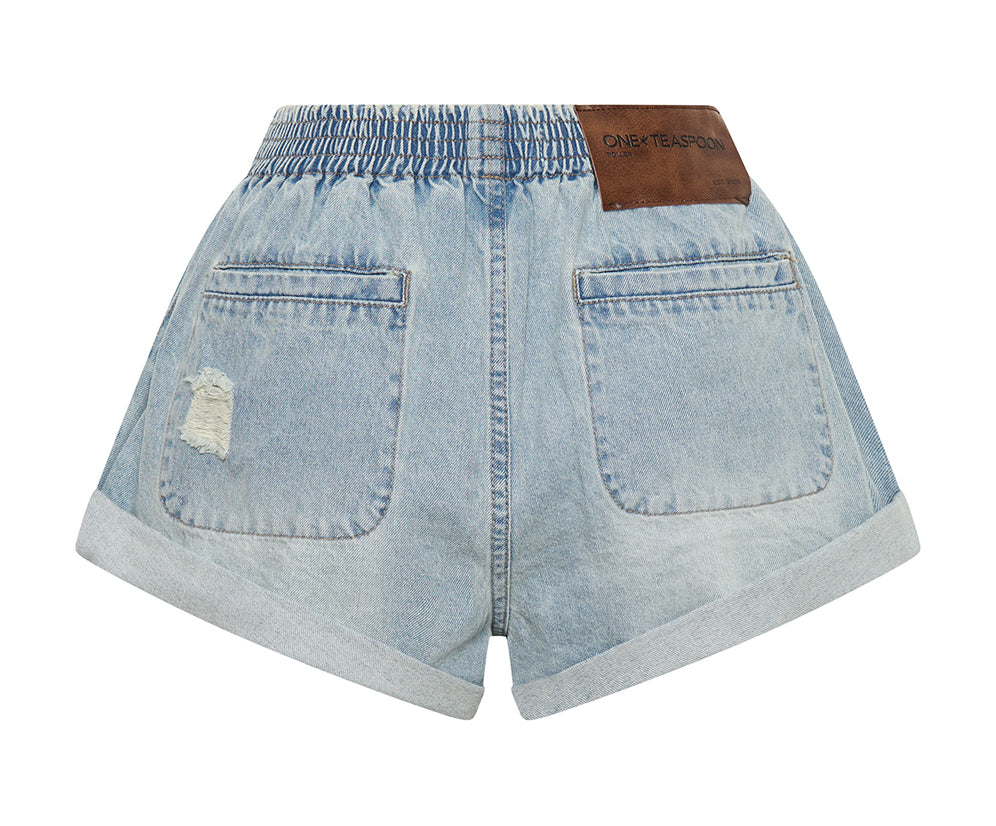 Hunters Mid Waist Boyfriend Elasticated Denim Shorts - Sportster Blue