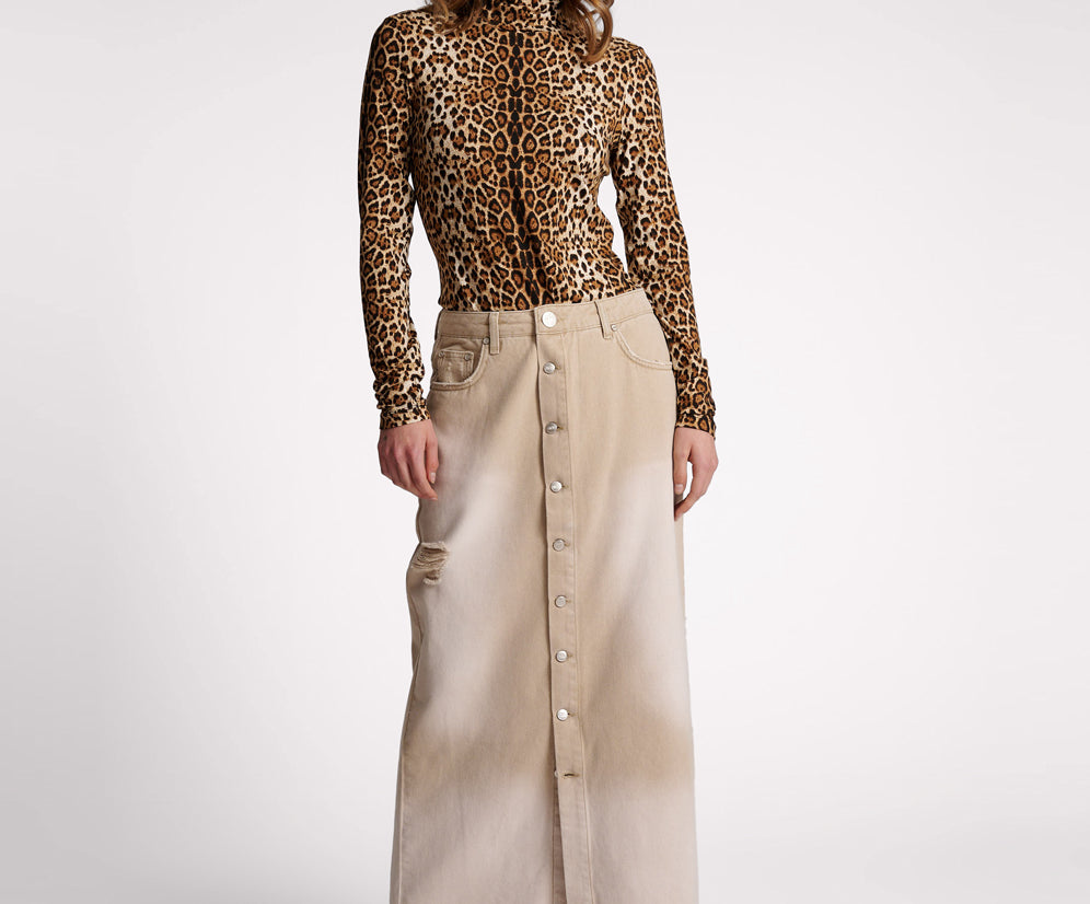 Jersey Turtle Neck Long Sleeve Top - Leopard