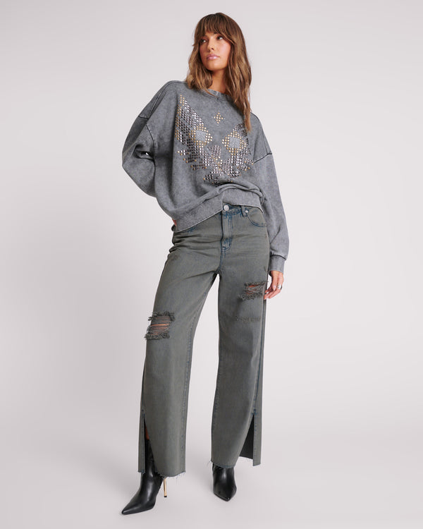 Billie Low Slung Straight Leg Mid Waist Denim Jeans - Storme