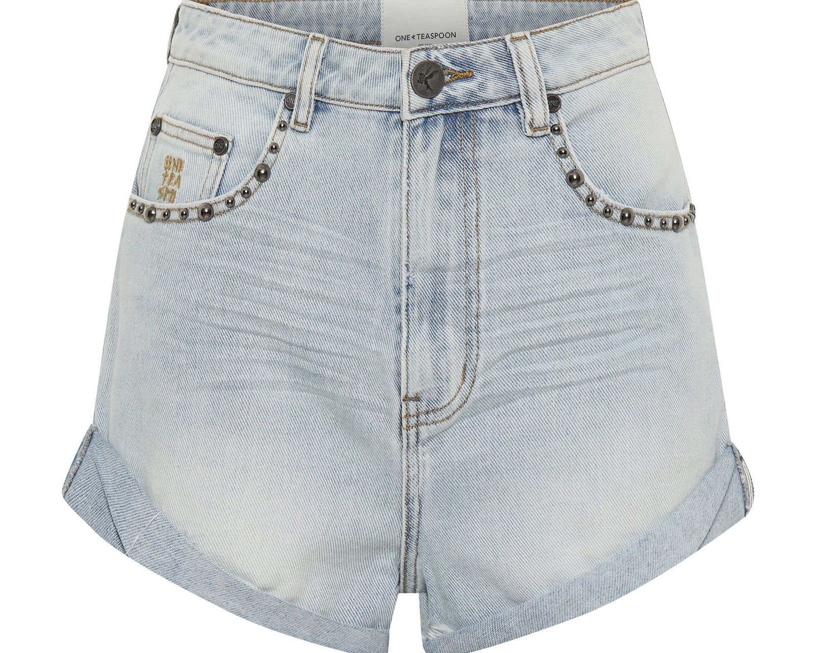 Bandits High Waist Studded Denim Shorts - Hustler Blue