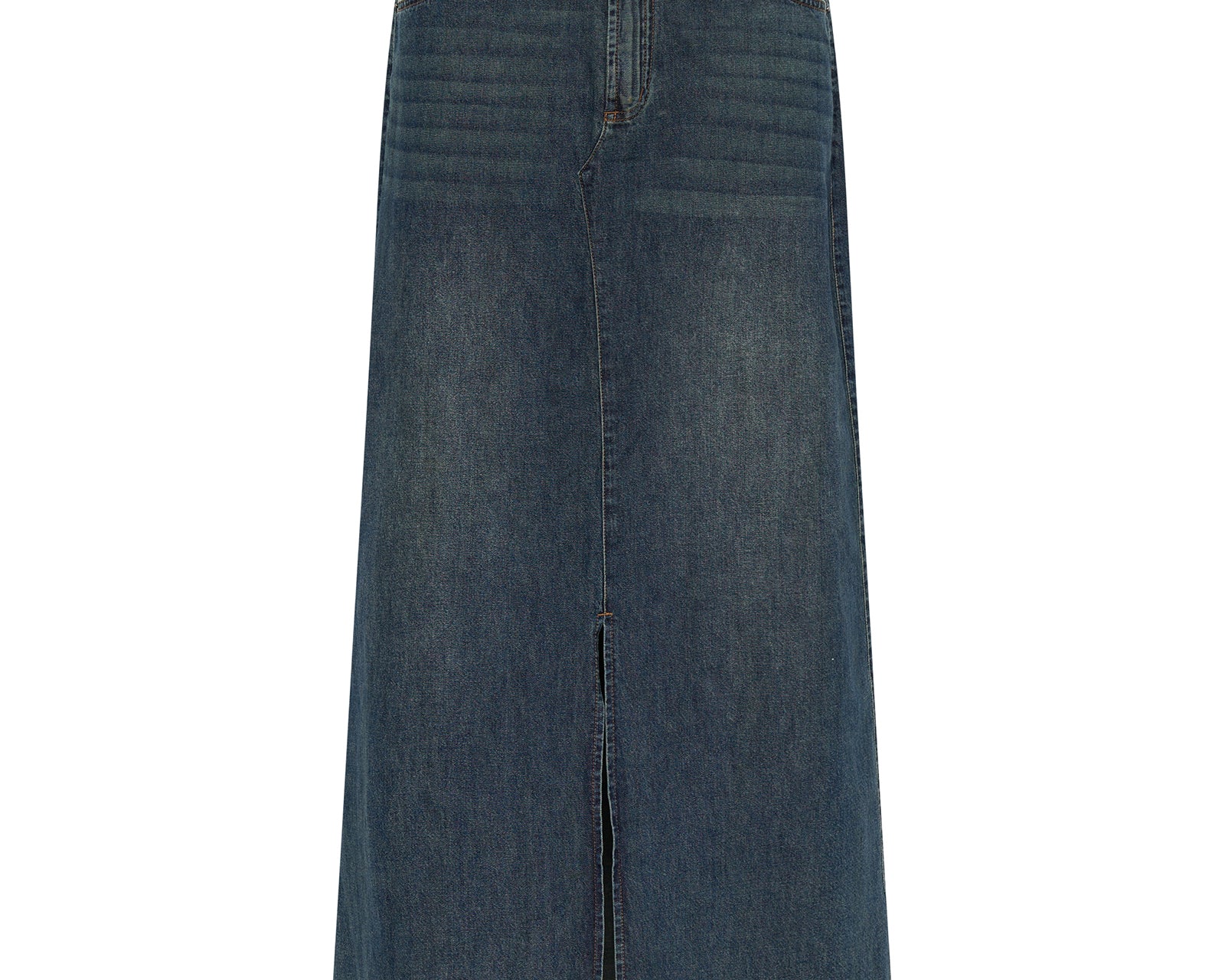 Denim Low Waist Column Skirt - Used Blue