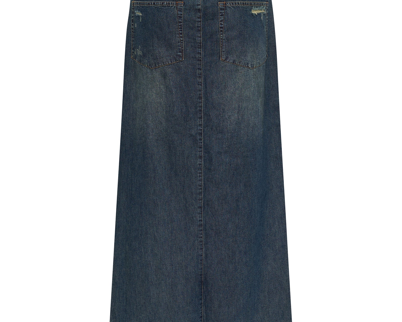 Denim Low Waist Column Skirt - Used Blue