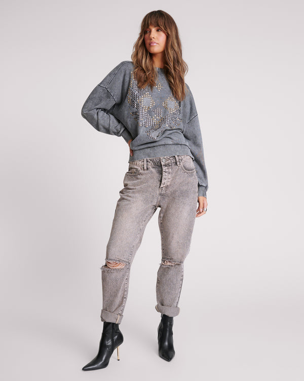 Saints Low Waist Boyfriend Denim Jeans - Dusty Smoke