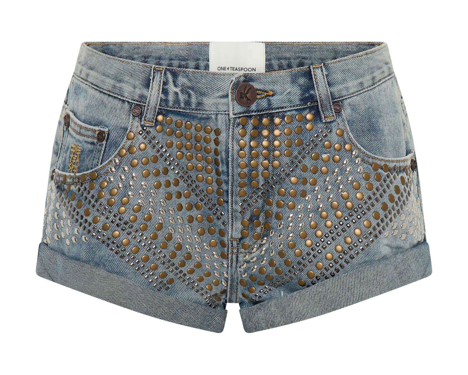 Bandits Low Waist Embellished Denim Shorts - Dusty Road Blue