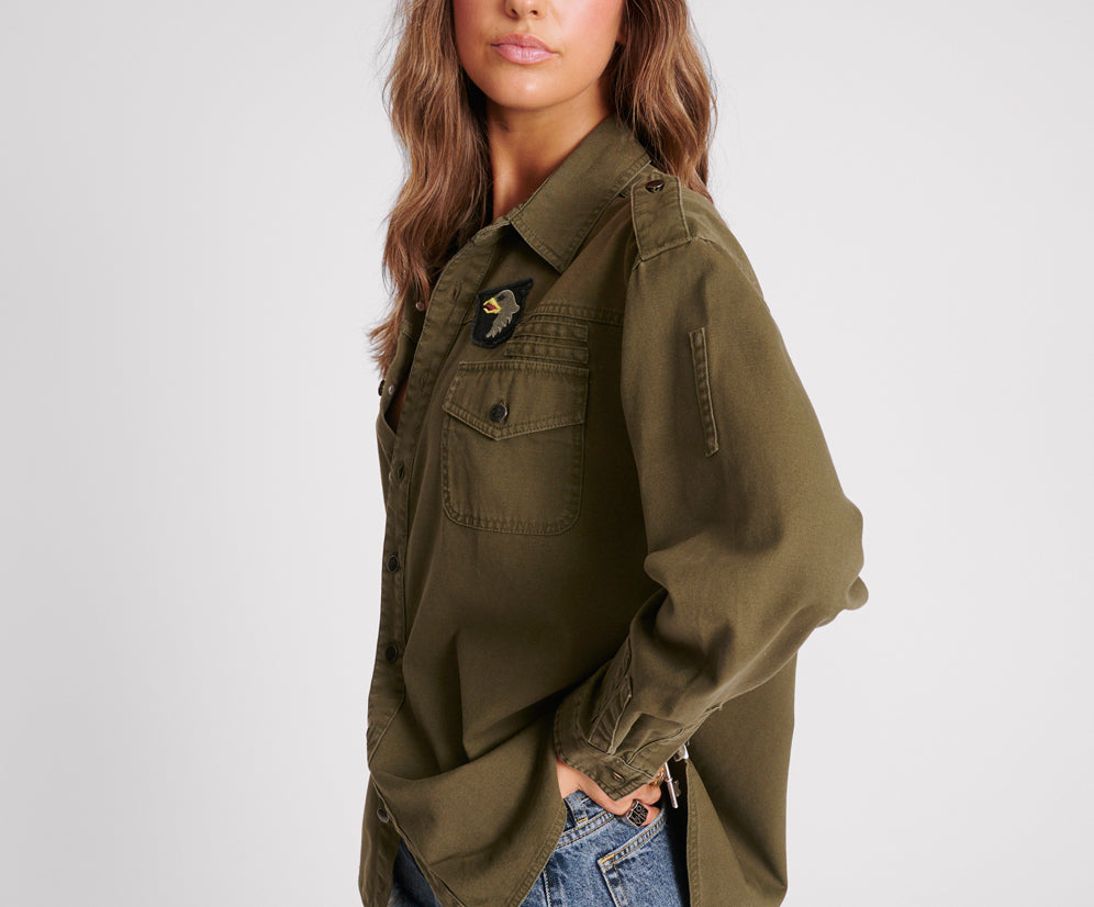 Aviator Eagle Cotton Shirt - Khaki