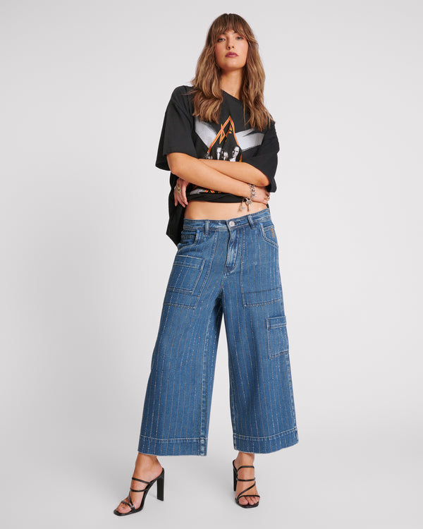 Bad Boys High Waist Wide Leg Denim Jeans - Glitter Highway