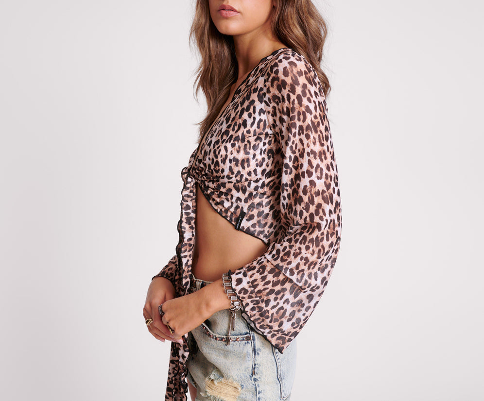 LEOPARD MESH WRAP TOP