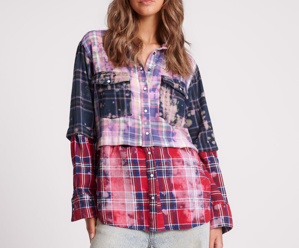 Button Off Distressed Flannel Shirt - Multi Flannel