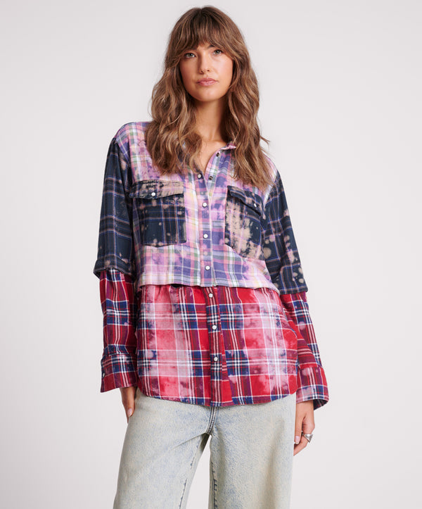 Button Off Distressed Flannel Shirt - Multi Flannel