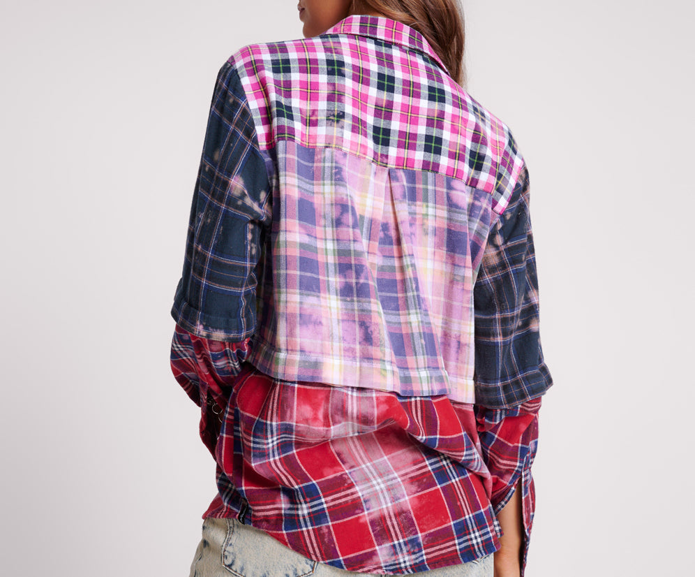 Button Off Distressed Flannel Shirt - Multi Flannel