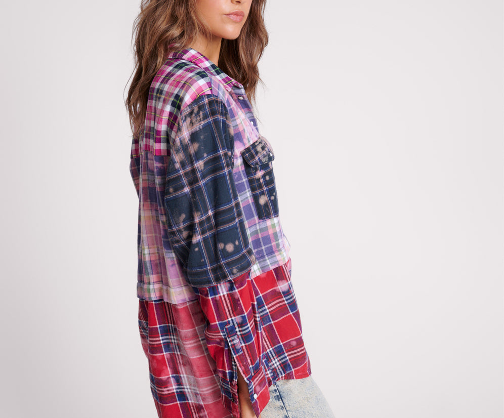 Button Off Distressed Flannel Shirt - Multi Flannel