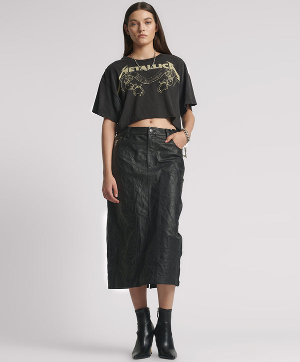 Cassidy Leather Column Midi Skirt - Black