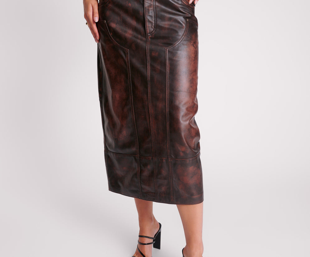 Cassidy Leather Maxi Skirt - Dark Chocolate