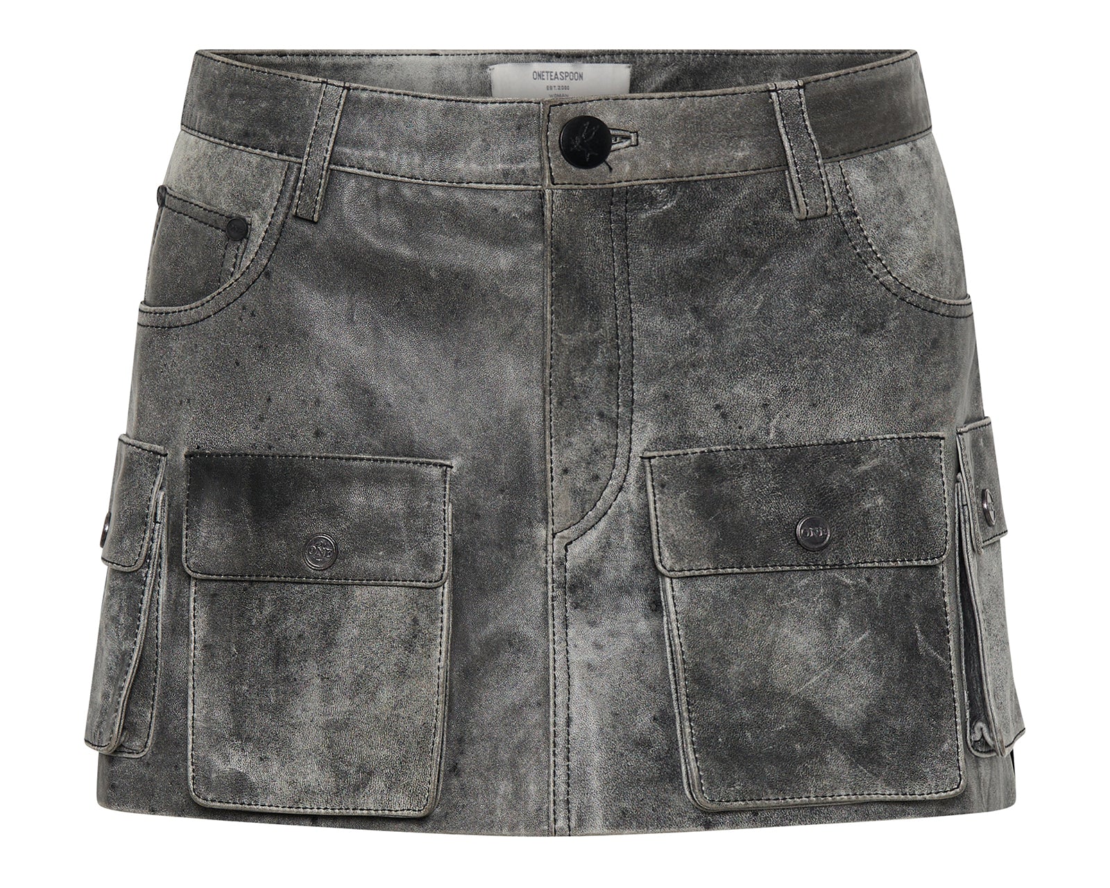 Leather Sloane Cargo Mini Skirt - Washed Black