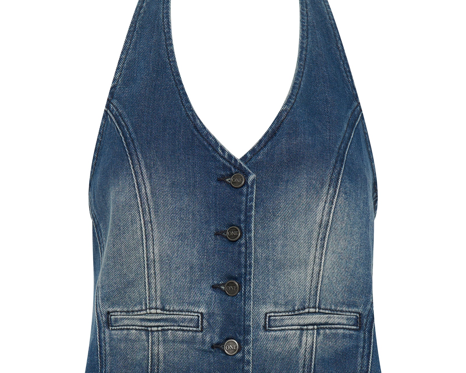 Denim Halter Top - Gritty Blue