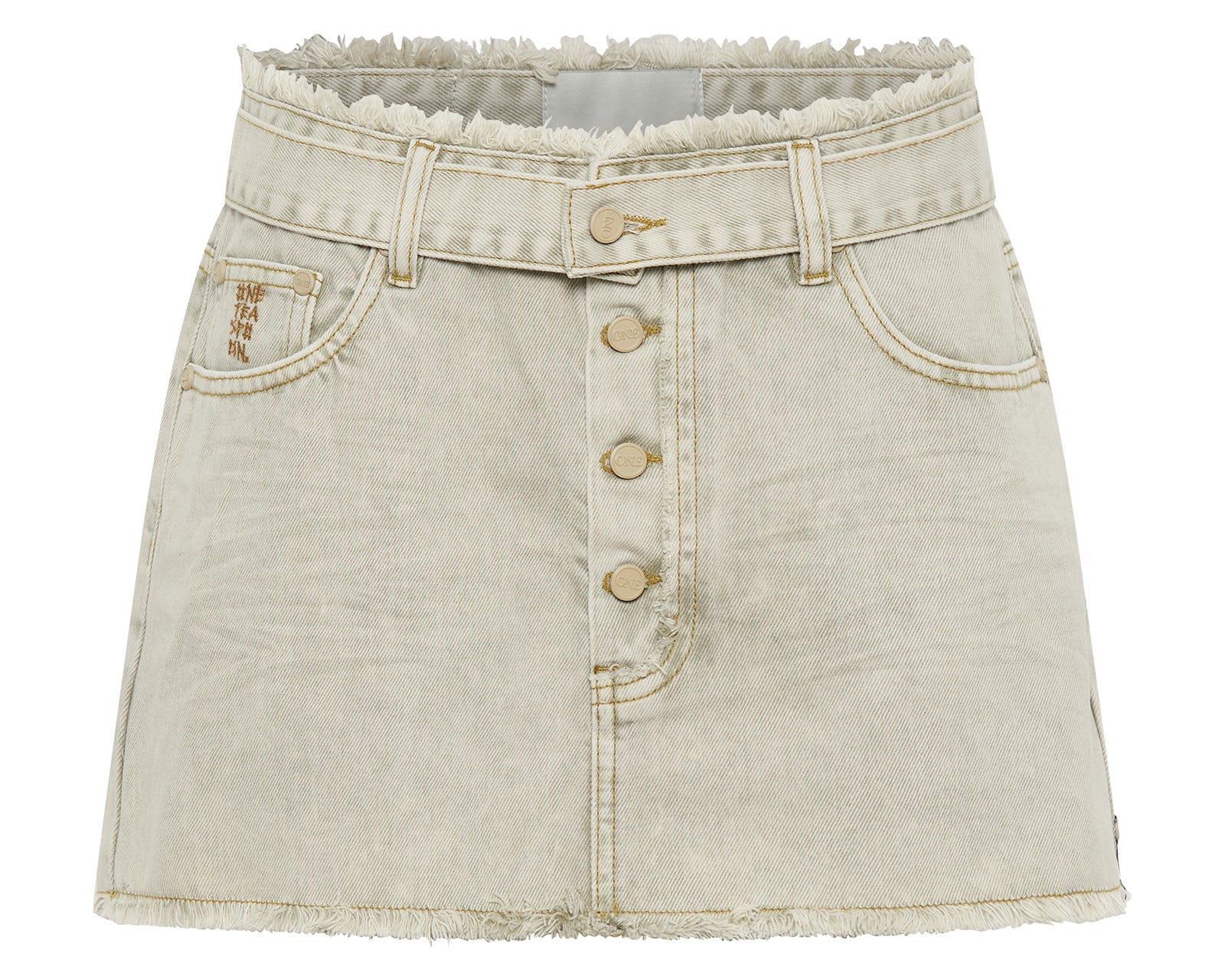 Belted Denim Mini Skirt - Antique Khaki