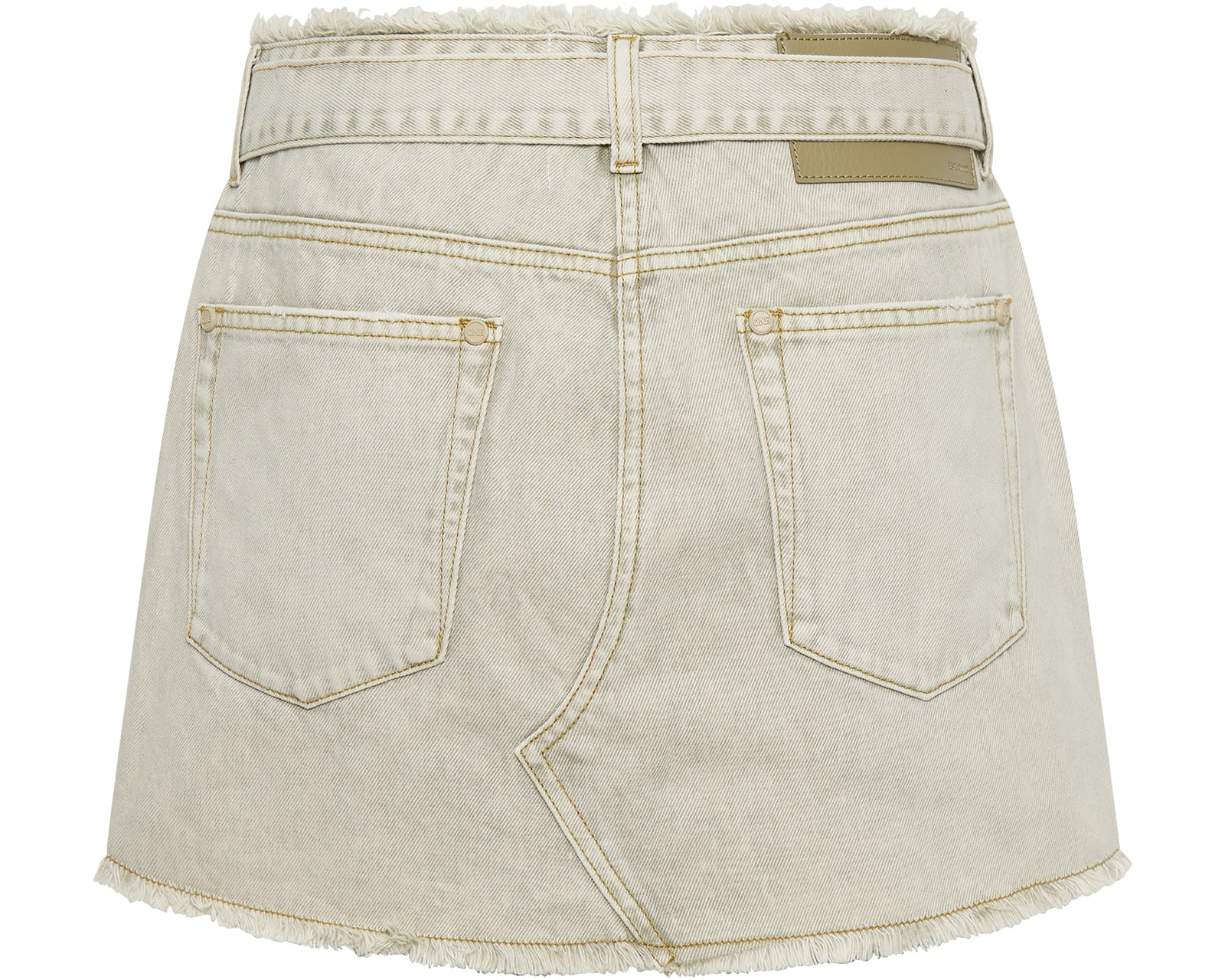 Belted Denim Mini Skirt - Antique Khaki