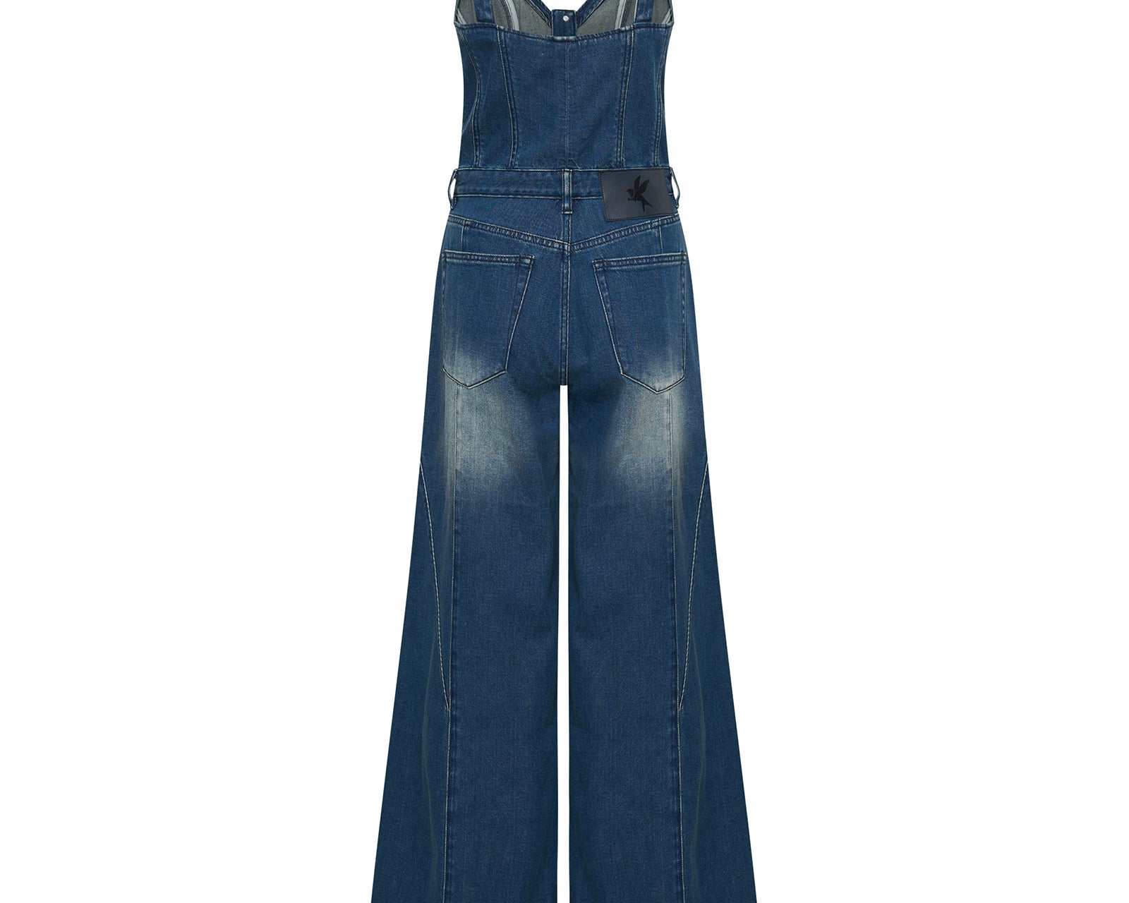 Freida Fit N Flare Denim Jumpsuit - Gritty Blue