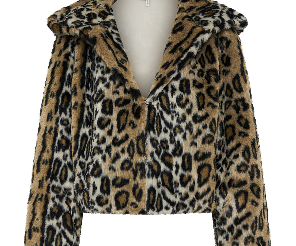 Faux Fur Leopard Split Hood Jacket - Animal