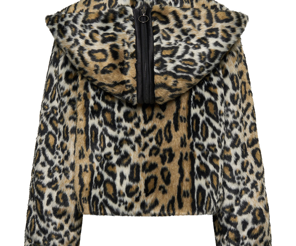 Faux Fur Leopard Split Hood Jacket - Animal