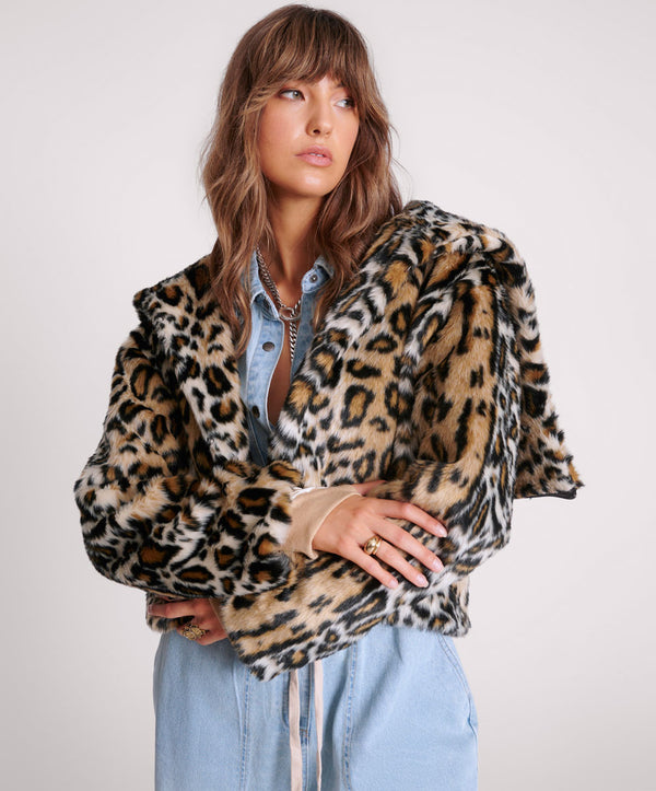 Faux Fur Leopard Split Hood Jacket - Animal