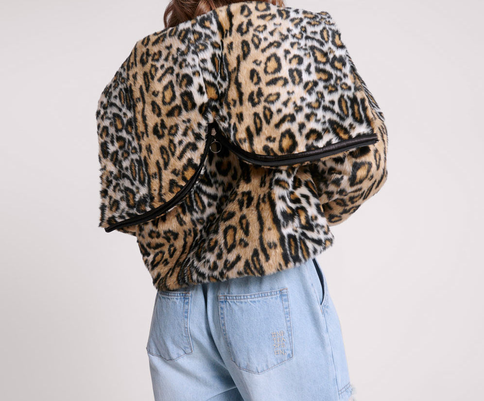 Faux Fur Leopard Split Hood Jacket - Animal