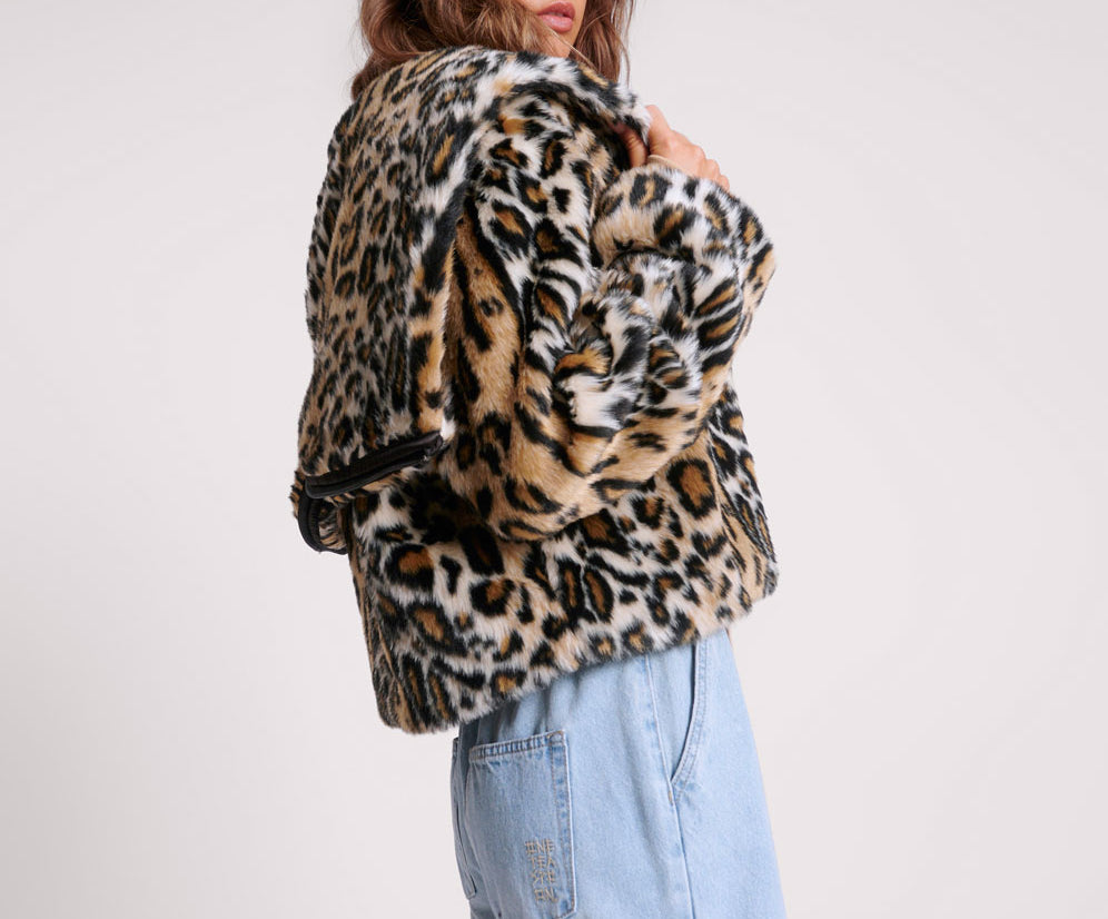 Faux Fur Leopard Split Hood Jacket - Animal