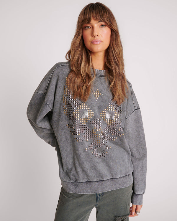 Studded Eagle Retro Sweater - Charcoal