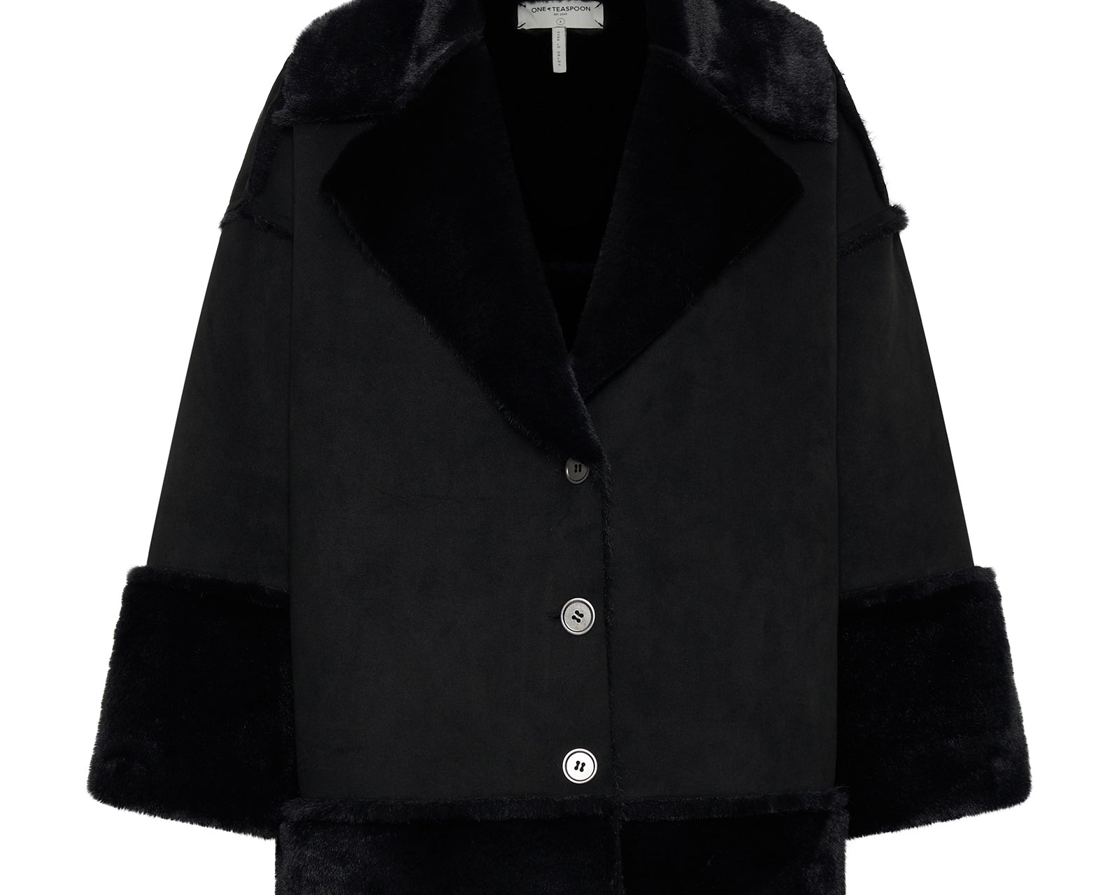 Faux Shearling Aviator Coat - Black