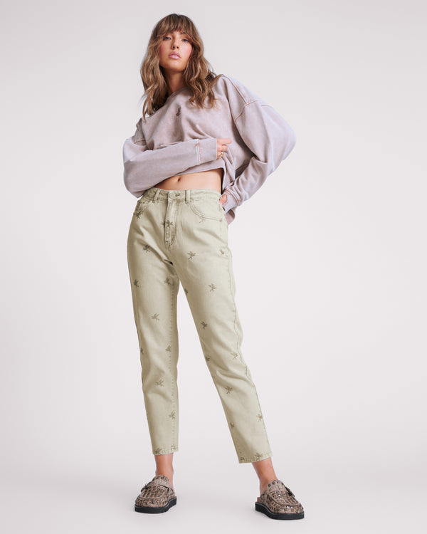 Legends High Waist Mom Fit Denim Jeans - Antique Khaki