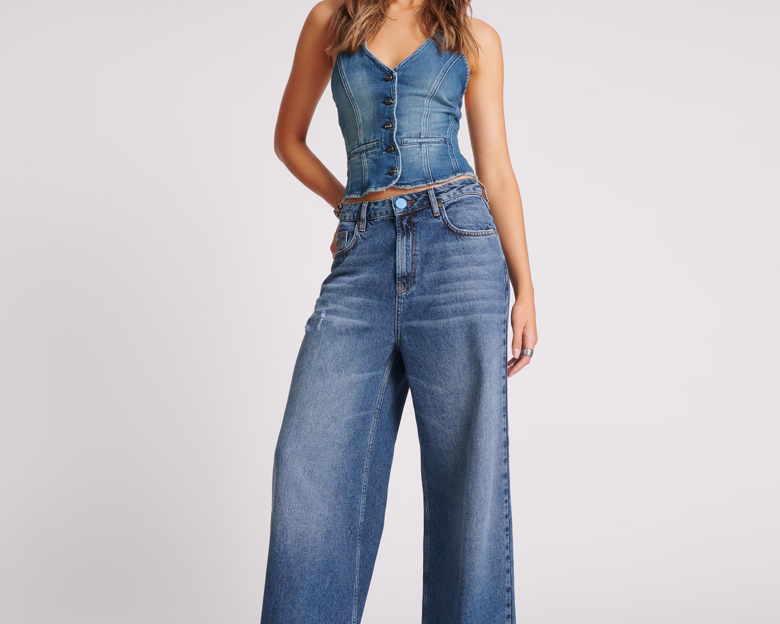 BLUE THUNDER LOVE MACHINES MID WAIST SUPER WIDE LEG JEANS