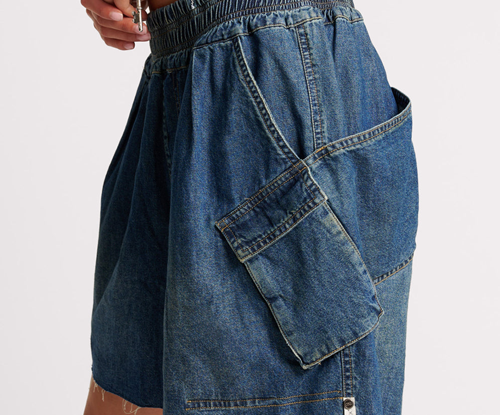 Parachute Denim Shorts - Used Blue