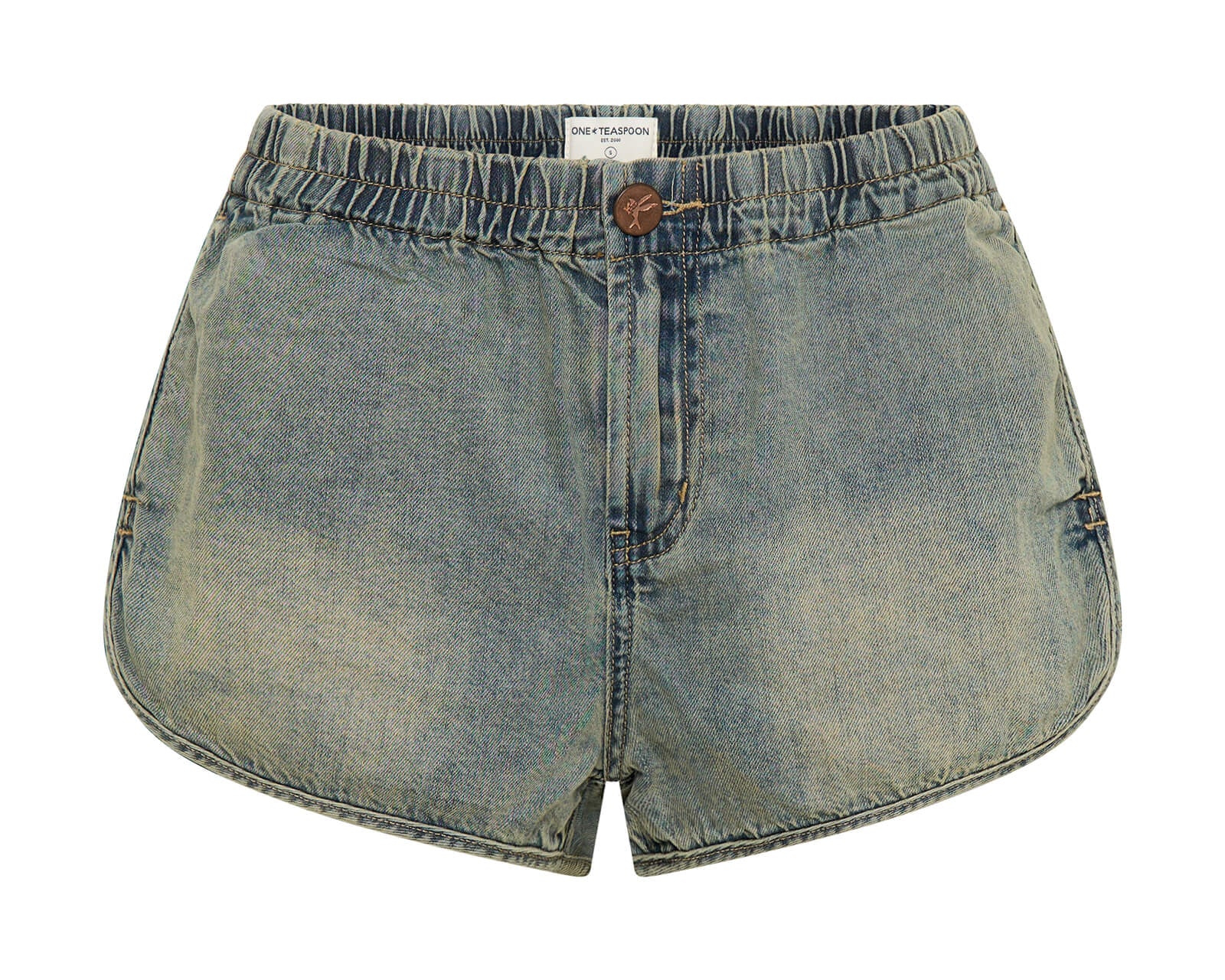 Dylan Low Waist 70s Elasticated Denim Shorts - Blue Sand