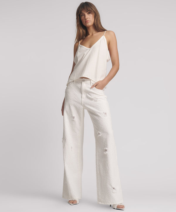 Jackson Mid Waist Wide Leg Denim Jeans - Textured White