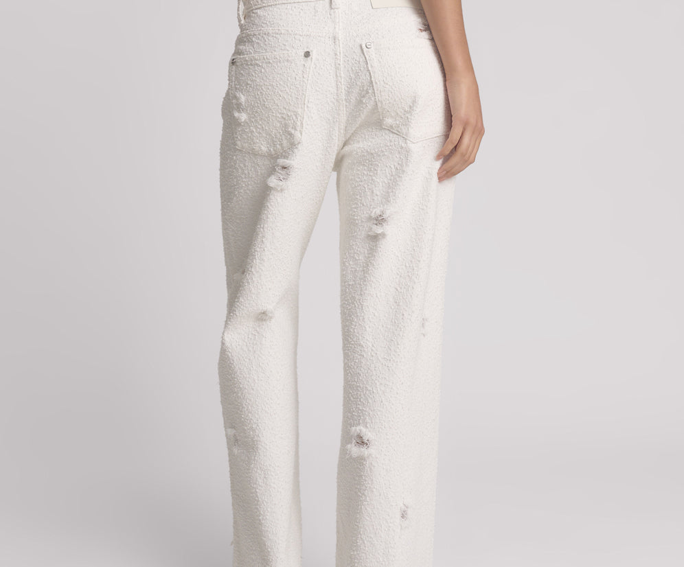 Jackson Mid Waist Wide Leg Denim Jeans - Textured White