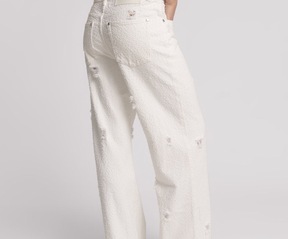 Jackson Mid Waist Wide Leg Denim Jeans - Textured White