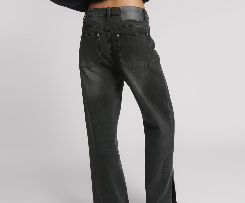 Billie Low Slung Straight Leg Mid Waist Denim Jeans - Faded Black