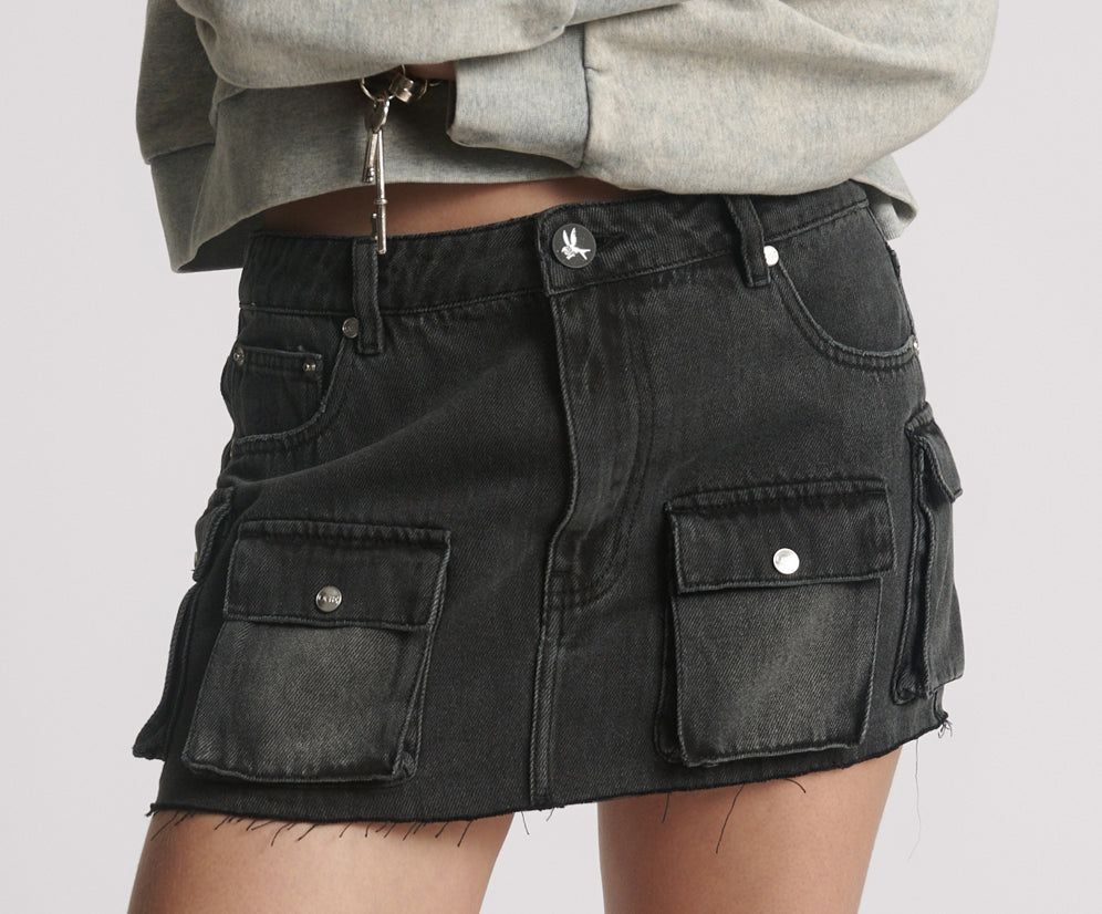 Sloane Low Waist Denim Mini Skirt - Faded Black