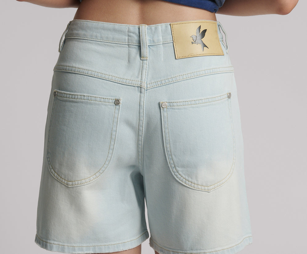 Kinks Mid Waist Long Length Denim Shorts - Le Surf