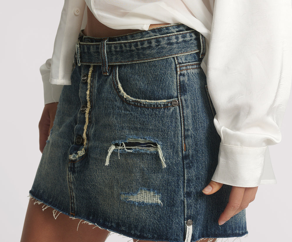 Belted Denim Mini Skirt - Boys Club Blue