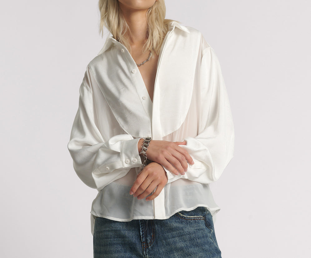 Sheer Tuxedo Shirt - White