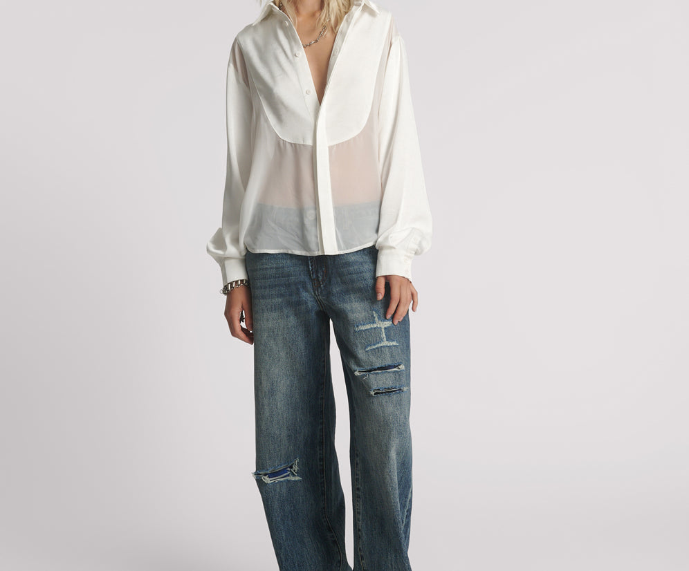 Sheer Tuxedo Shirt - White