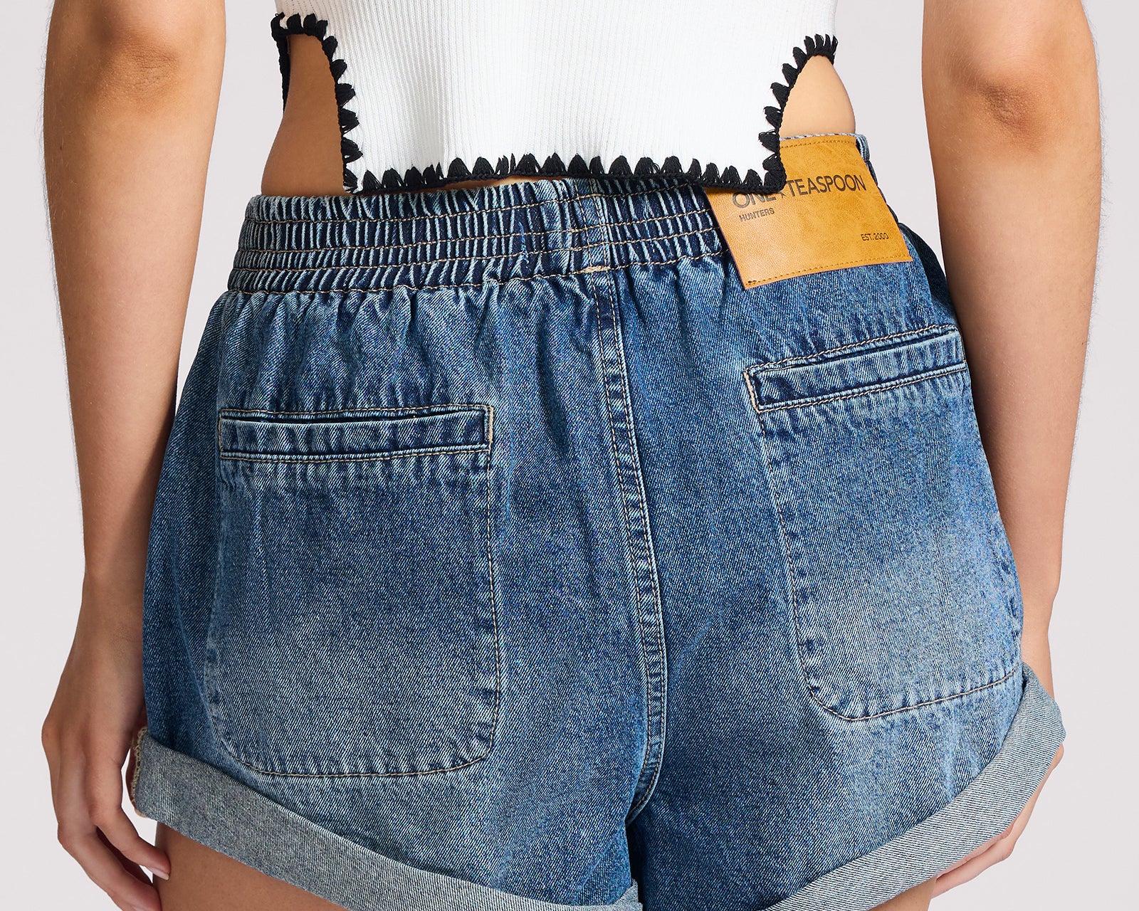 Hunters Elasticated Waist Boyfriend Denim Shorts - Blue Love