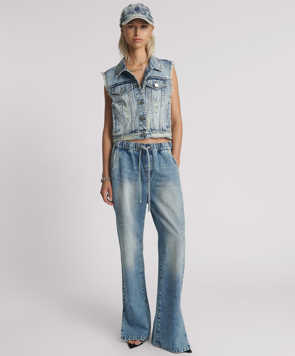 Roadhouse Wide Leg Drawstring Denim Jeans - Sunset Blue