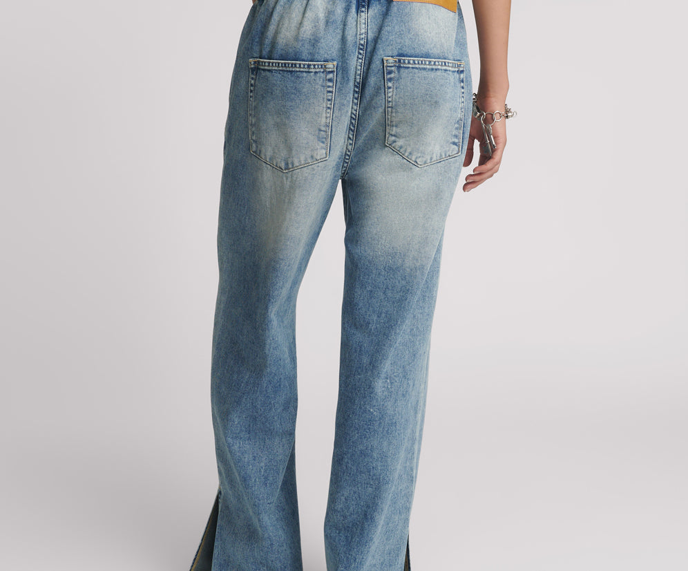 Roadhouse Wide Leg Drawstring Denim Jeans - Sunset Blue