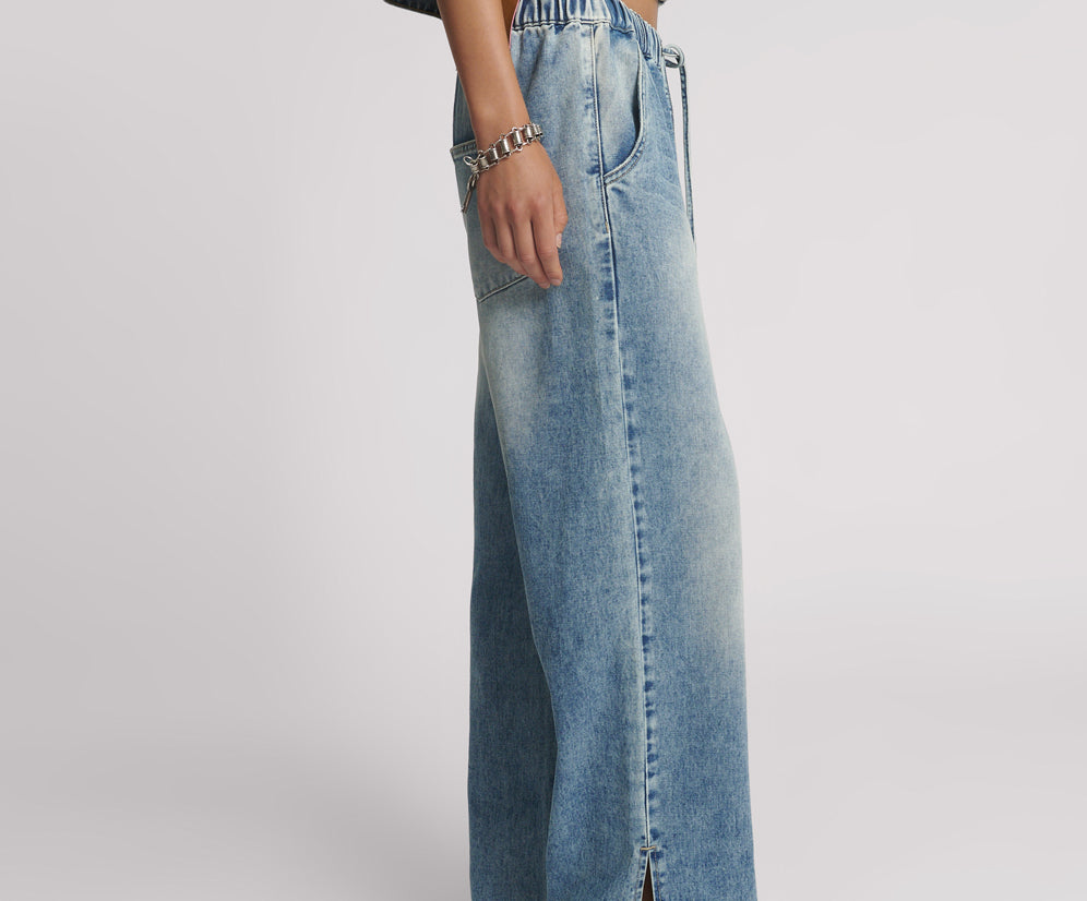 Roadhouse Wide Leg Drawstring Denim Jeans - Sunset Blue